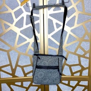 Thirty One Gray Quilted Poppy Floral Crossbody Adjustable Cotton
